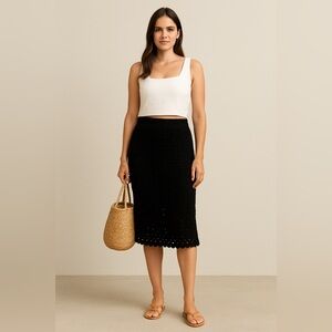 Vivienne Tam Black Macrame Pencil Skirt Sz M NWT $98